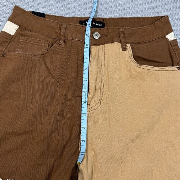 Almost Famous Womens Brown Tan Patchwork Denim Jeans Raw Edge High Rise Size 11 - Picture 11 of 14